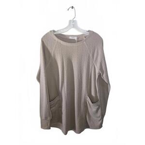 Poetsky Beige Textured Knit Sweater with Pockets, Size L